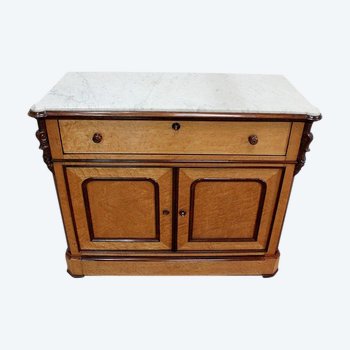 Writing Buffet in Speckled Maple and Carrara Marble - Late 19th Century