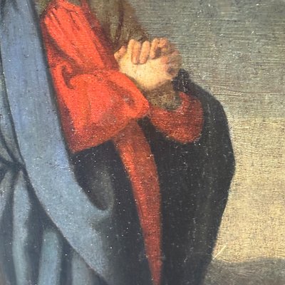 Antique pair of 17th-century Tuscan panel paintings. Saint John and the Virgin. Dimensions: 43 x 21.50 cm.