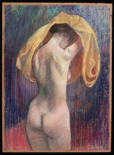 Jacqueline K. CROFTON,  Nu de dos à la serviette jaune (Rapt)