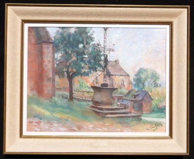 Marthe PASTEUR, Vue de village avec une croix en fer forgé