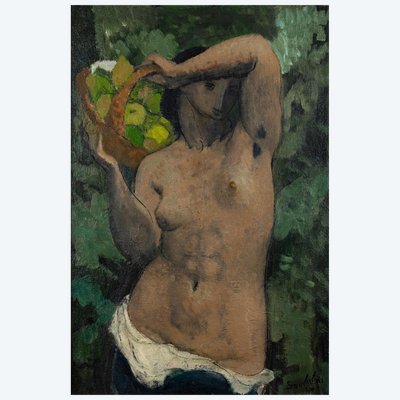 Jean Souverbie (1891-1981), La Cueillette, Huile sur isorel, 1960, Cadre d'origine