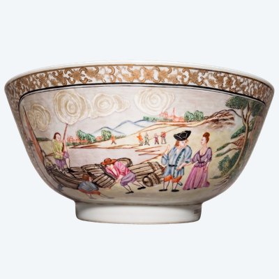 Grand bol à punch en porcelaine de Chine d'exportation – Époque Qianlong (v. 1760-1780)