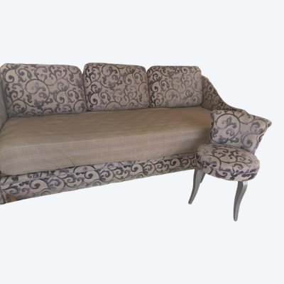 Banquette, lit, chauffeuse assortie, tissu tapissier