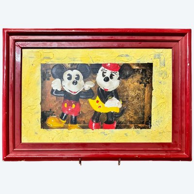 Opera Pop Art – Topolino e Minnie – Tecnica mista – Firmata e datata 98  