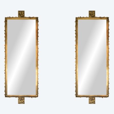 Pair of large mirrors made of gilded brass with a patina. Contemporary. LS69293254/2
