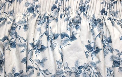 Coppia di tende in cotone con motivo floreale blu a rombi, lunghezza: 380 cm