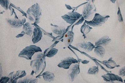 Coppia di tende in cotone con motivo floreale blu a rombi, lunghezza: 380 cm