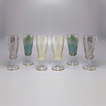 1960 Erstaunliche Serie von sechs Kristallgläsern. Hergestellt in Italien