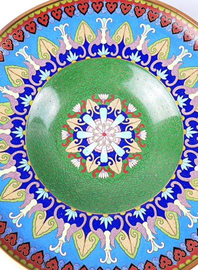 Chinese cloisonné bronze fruit bowl on a stand from the 1950s