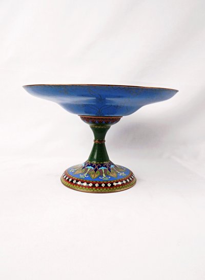 Chinese cloisonné bronze fruit bowl on a stand from the 1950s