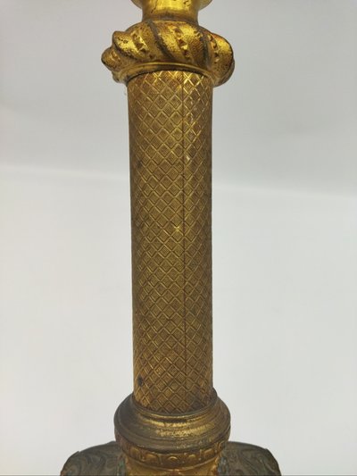 PIQUE CIERGE Ancien Objet liturgique Dévotion Culte Bronze doré Polychrome
