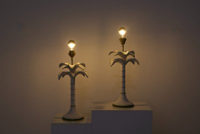 Pair of earthenware table lamps with palm tree bases, from the 1970s.