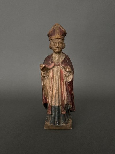 Sculpture en bois représentant un saint XVIIe polychromie