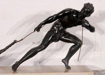 Importante Sculpture en Régule « Le Pêcheur », de J. De Roncourt, Art Déco – 1930
