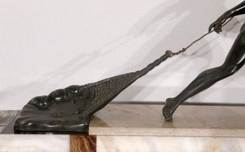 Importante Sculpture en Régule « Le Pêcheur », de J. De Roncourt, Art Déco – 1930