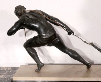 Importante Sculpture en Régule « Le Pêcheur », de J. De Roncourt, Art Déco – 1930