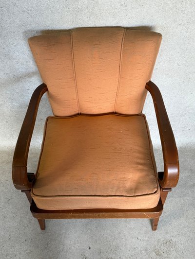 Fauteuil 1970 tissu saumon