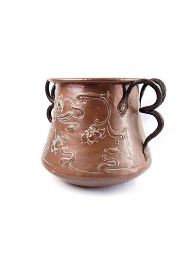Art Nouveau copper cauldron or planter, signed L. Guibard, late 19th century