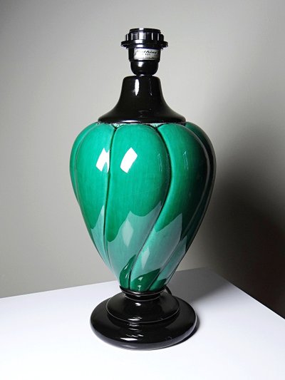 Large vintage Mathias lamp in green and black ceramic, 1970s