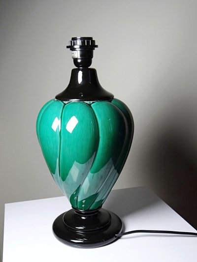 Large vintage Mathias lamp in green and black ceramic, 1970s
