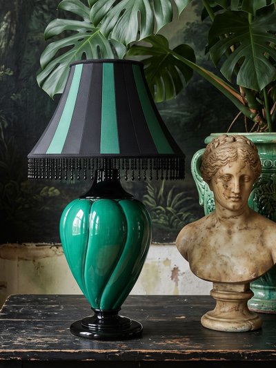 Large vintage Mathias lamp in green and black ceramic, 1970s
