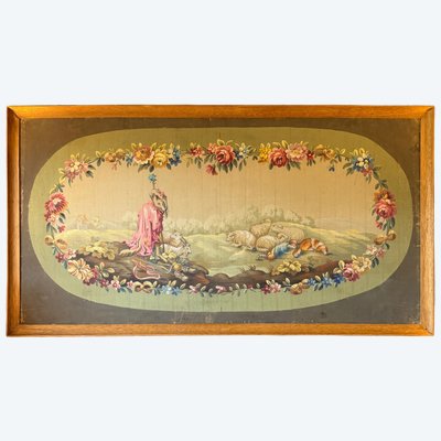 Aubusson-Tapisserie „Der Wolf, der zum Schäfer wurde“ nach den Fabeln von La Fontaine