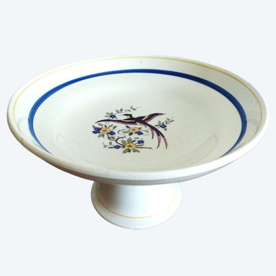 BOCH LA LOUVIERE Compote Dish on Pedestal Base, Floral and Bird of Paradise Decoration