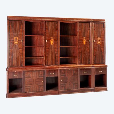 Grande bibliothèque art déco en bois précieux circa 1930 