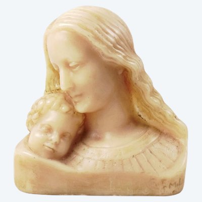 Wax sculpture of the Virgin and Child, signed by R. Emilu & Edit Vernet
