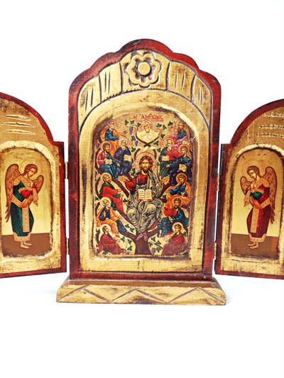 Ikone von Christus und seinen Aposteln, Eitempera-Triptychon, Mitte des 20. Jahrhunderts