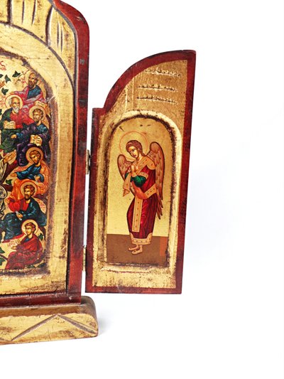 Ikone von Christus und seinen Aposteln, Eitempera-Triptychon, Mitte des 20. Jahrhunderts