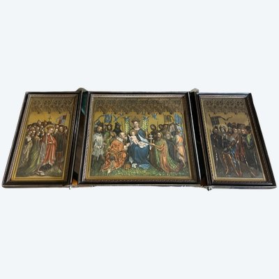 RELIGIÖSES TRIPTYCHON – LOCHNER & VAN EYCK – ANBETUNG DER HEILIGEN KÖNIGIN – ENGLAND – 19. JAHRHUNDERT