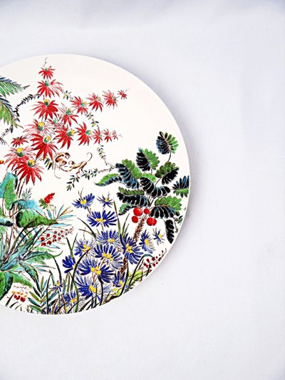 Circular earthenware pie dish from Gien, tamarind pattern, polychrome decoration