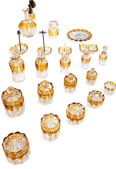 Val Saint Lambert crystal toiletry set.
