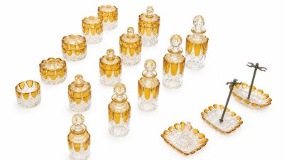 Val Saint Lambert crystal toiletry set.