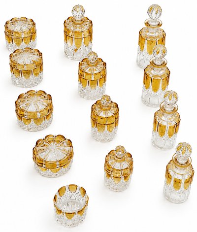 Val Saint Lambert crystal toiletry set.