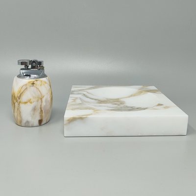 1960s Mid-Century Modern Italian Onyx Smoking Set with Table Lighter & Ashtray