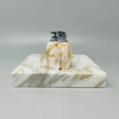1960s Mid-Century Modern Italian Onyx Smoking Set with Table Lighter & Ashtray