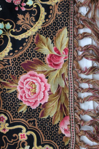 Paires de rideaux à décor floral de pivoines et passementerie ép.  Napoléon III long : 2,80 m