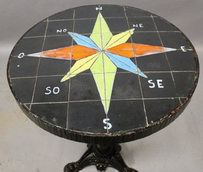 Ceramic Compass Rose Top Pedestal Table