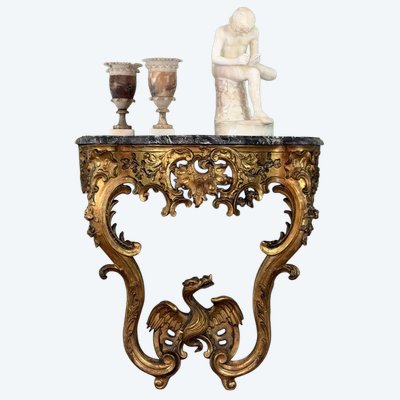 Console Régence au dragon, bois sculpté et doré, Paris vers 1720