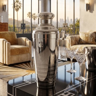 Atemberaubender, versilberter Cocktailshaker im Art-déco-Stil aus den 1930er-Jahren. Hergestellt in Frankreich.