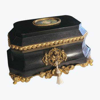 TAHAN Antique French Jewelry Box Napoleon III 3 Victorian Wooden Box XIX Century and Miniature Signed Gilt Bronzes