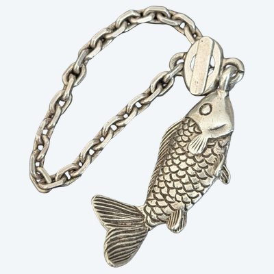 Portachiavi vintage francese a forma di pesce in argento