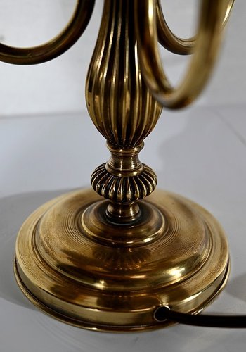 Lampada Bouillotte in Ottone con Paralume Rosso, Stile Luigi XVI - XX