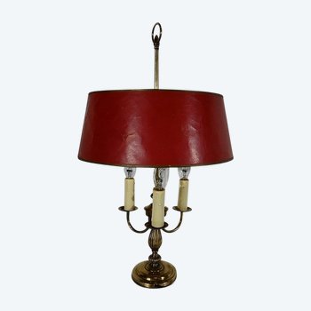 Lampada Bouillotte in Ottone con Paralume Rosso, Stile Luigi XVI - XX