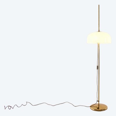 Lampada da terra modulare in ottone e acrilico, anni '70.