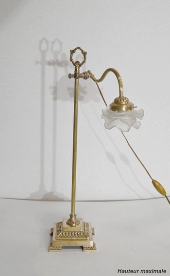 Lampada Tulip Piccola in Vetro e Bronzo, orientabile, Art Déco – 1920