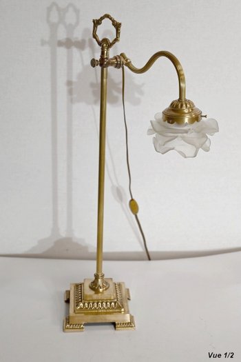 Lampada Tulip Piccola in Vetro e Bronzo, orientabile, Art Déco – 1920