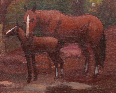Mateo HERNÁNDEZ SÁNCHEZ, Stute und ihr Fohlen, Tierbild (Pferde, Pferd)